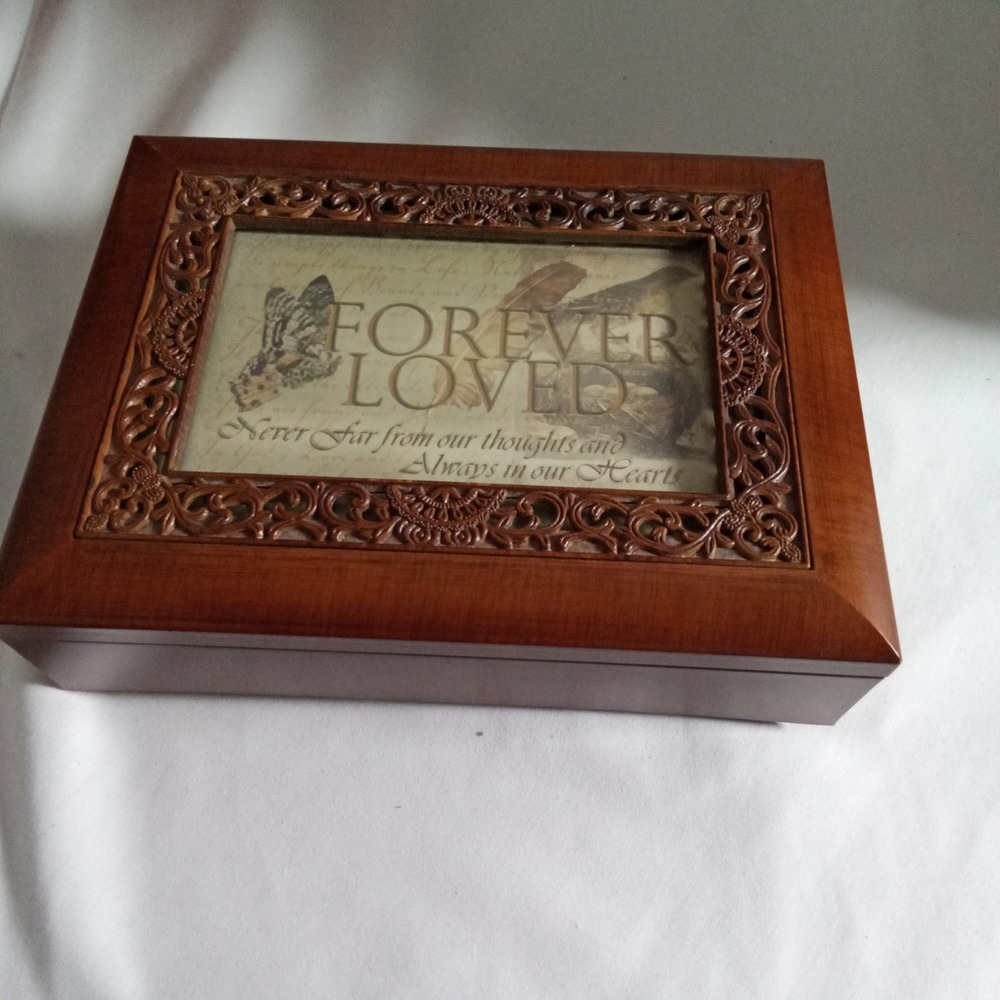 Cottage Garden Forever Loved Wooden Music Box Photo Frame Memorial Keepsake Box